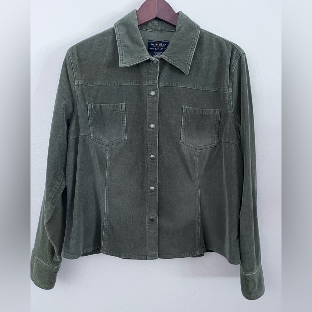 Sonoma Jeans Green Trucker Corduroy Shirt Jacket Women’s Size PXL